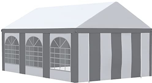Outsunny 6 x 4m Galvanised Party Tent, Marquee Gazebo with Sides, Six Windows and Double Doors, for Parties, Wedding and Events