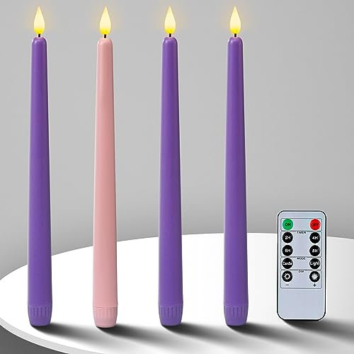 Homemory Battery-Operated LED Flickering Advent Candles, Set of 4 with Remote Timer - for Christmas Wreath
