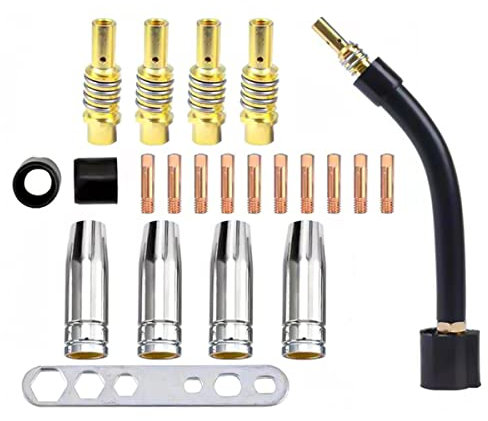 Hsthe Sea 22 STK Verschleißteile Set Passend MIG/MAG MB15 Schweißbrenner Set mit 4 x Schutzdüse10 x 0,8 leitfähige Düse 4 x Pleuel2 x Schwarze Kappe1 x Biegerohr1 x Schraubenschlüssel