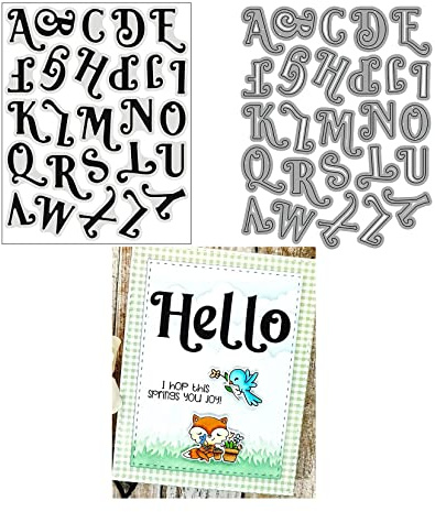 Qoiseys Englischer Buchstabe Stempel und Stanzschablonen Set,Clear Stempel und Stanzen Set Basteln Prägeschablone,Silikonstempel Metall Die Stanzen für DIY Scrapbooking Fotoalbum