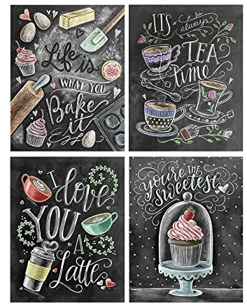 SHEGZHUC 5D Diamond Painting Küche 4er Set 40x50 cm Diamond Painting Kaffe DIY Stickerei Diamant Malerei Malen Nach Zahlen Kaffee Bilder für die Küche Kuchen Tea Küchenmotiv Bastelset Erwachsene