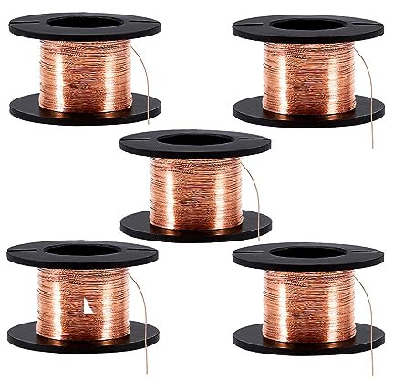 Lwuey Copper Wire 0.1mm, 5 Rolls Total 60m Enameled Magnet Wire for Electronics Repair High Conductivity Winding Coil for Motherboard Speaker Transformer