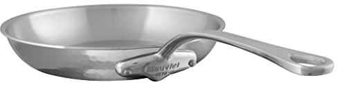 Mauviel M'Elite 5-Ply Hammered Polished Stainless Steel Frying Pan With Cast Stainless Steel Handles, 11-in, Made in France