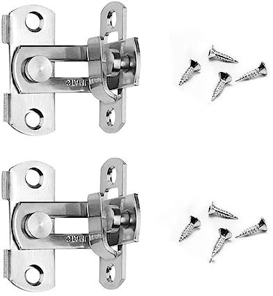 2Pcs Stainless Steel Right Door Bolt Lock Right Angle Buckle Safety Sliding 90 Degree Door Bolt Lock Screws Flip Door Sliding Latch for Doors