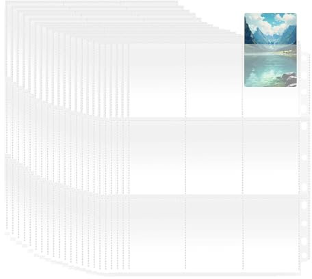 810 Pockets Sammelkarten Hüllen, 45 Seiten Pockets Sammelkarten, Doppelseitiger 9 Taschen Seitenschutz, 11 Löcher, Karten Sleeves Transparent, Leere Sammelmappe für Spielkarte, Fußball Karten
