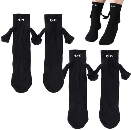 PRAOAHEI 2 Paar Magnetische Socken mit Händen 35-41 für Geschenke | Lustige Socken mit Magnet Händen Geschenke für Pärchen Frauen Herren Familie Freunde Geburtstag Jahrestag Hochzeitstag