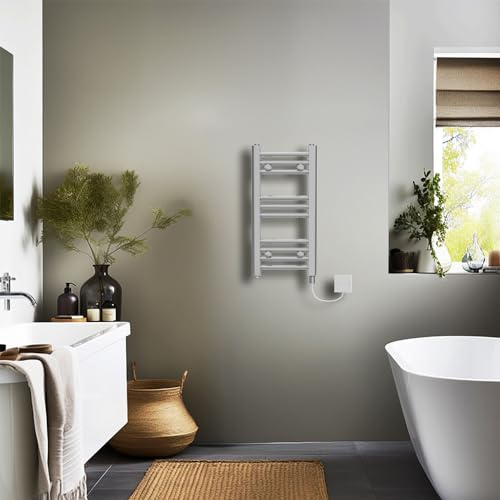 NRG 300 x 600mm Chrome Prefilled Curved Towel Rail Radiator, 200W | Central Heating Wall Mounted Radiator, Glycol Filled, IP55, 1/2 in BSP, Fixing Pack, Cover Included, No Valves