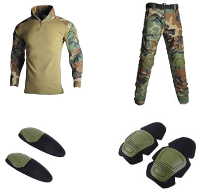 ZMIN Paintball Arbeitsbekleidung Militär Schiessbekleidung Taktische Kampfbekleidung Camo Hemden Cargo Knieschützer Hosen Militär Anzüge jungle gr with pads XL