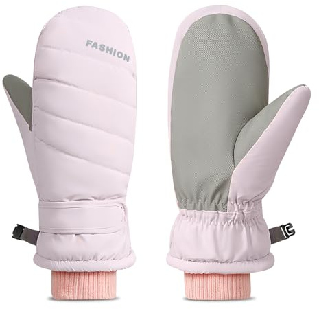 Bototack Winter Ski Mittens for Women, Waterproof Touch Screen Snow Gloves with Fleece, Anti Slip Warm Windproof Snowboard Gloves for Skiing Hiking Cycling