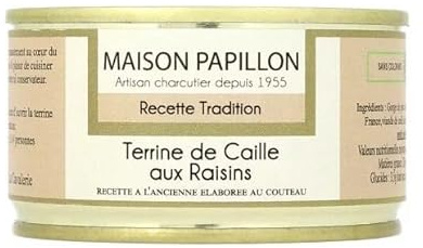 Maison Papillon Artisan Charcutier - Quail terrine with grapes/Wachtelterrine mit Weintrauben - 2 x 130gr Dose