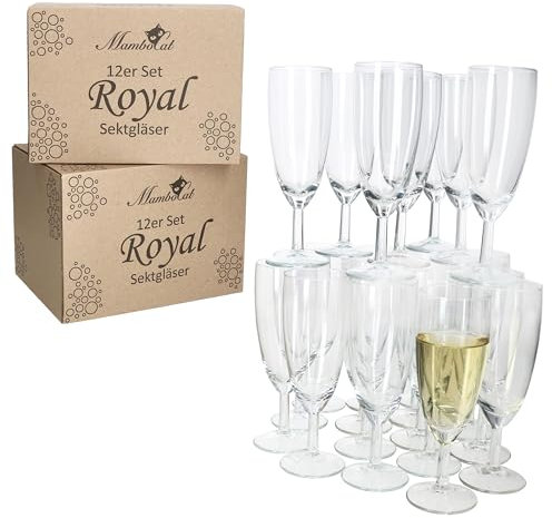 MamboCat Set di 24 bicchieri da spumante Royal I 140 ml, altezza 16 cm, moderni bicchieri da spumante trasparenti con piedino, per prosecco, champagne e Co I bicchieri trasparenti per matrimoni,