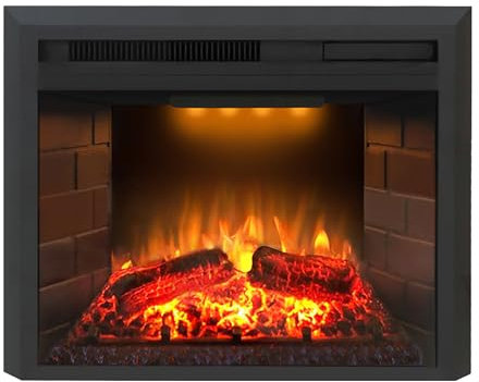 KAMINLICHT Camino elettrico ZHORA 23 (camino da incasso) – Camino elettrico con riscaldamento, luce LED & effetto scoppiettante – Inserto camino da incasso a parete 1500 W, 64,4 x 53,1 x 22,5 cm, nero