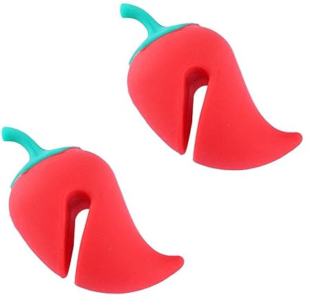 Garneck Silicone Pot Lid Holder Steam Releaser Spill-Proof Boil Over Stopper Cartoon Pepper Shape 2pcs Set for Kitchen Cooking