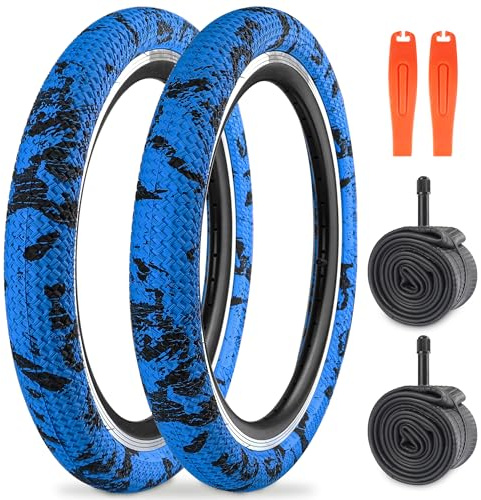 ZUKKA 2er-Pack 30TPI Fahrradreifen 20 Zoll Reifen 20 x 2.10 Mantel 56-406 Plus 2er-Pack 20 Zoll Schlauch 20x1.75/2.125 AV35mm für MTB, Mountainbike, BMX, Blau Schwarz