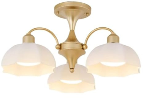 OLKWDAF5 Deckenleuchte 3 flammig Vintage Gold Halb Unterputz mit Blumenglas Lampenschirm Milchweiß Kronleuchter Antike Kronleuchter für Schlafzimmer Küche Wohnzimmer Lampe