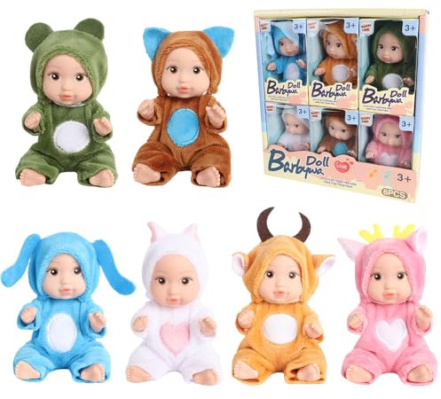Fiotha Mini Babypuppe, 6 Stück Mini Reborn Puppen, New Born Baby Puppe, Minis Baby Puppen, Babypuppe, Minis Puppen mit Kleidung, MiniBaby Puppe, Geschenk für Mädchen, Jungen