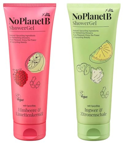 No Planet B Showergel Crema de ducha, aceite de semilla de lima, frambuesa, limón y jengibre, juego de 2, 2 x 250 ml, vegano