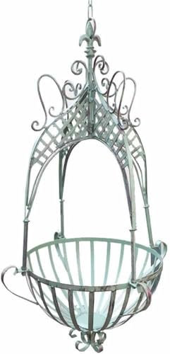 Fioriera da appendere in ferro battuto, vintage, con catena, per esterni/interni, giardino, balcone, portico, patio, decorazione rustica per la casa