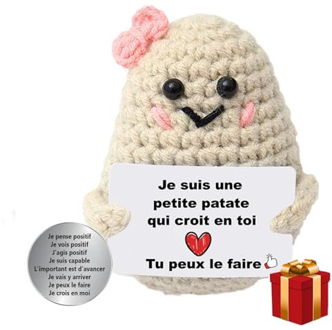 nedit Patate avec Message Positif - Idée Cadeau Original - Cadeau Anniversaire Femme/Homme/Ado/Enfants - Patate Tricotée pour la Confiance en Soi - Gadget Insolite Rigolo (Beige)
