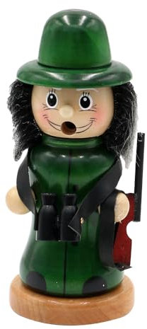 Dekohelden24 Holz Räuchermann, Räucherfigur, Rauchfigur, Räuchermännchen als Märchenfigur Jäger mit Fernglas und Gewehr in dunkelgrün, L/B/H 8 x 8 x 13 cm.