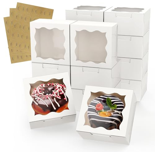 WUHUIXOZ 60 Stück Keksboxen 10,2 x 10,2 x 6,3 cm, weiße Backboxen mit transparentem Fenster für Donuts, Muffins, Kekse, Macaron, Gebäck