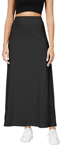 Urban CoCo Elastic Waist A-Line Long Maxi Skirt Below Knee for Women(L,Black)