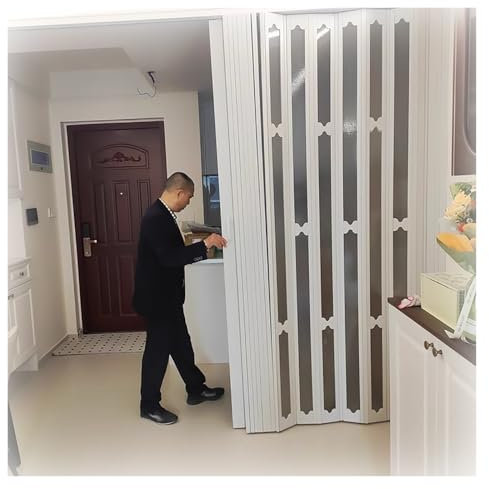 falttüren schiebetür Passen Sie die Größe an, weiße einziehbare Schiebetür, faltbare Raumteiler-Sichtschutztür mit Glas, innere Akkordeontür für Badezimmer/Küche/Schrank/große Öffnung(125x200cm/4.1x6.