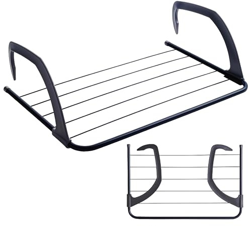 6 Bar Over Radiator Airer Radiator Towel Rail Hanger Clothes Washing Drying Clothes Airer Rack Indoor Rack Clothing Rail Dryer Adjustable Foldable 6 Bar with Adjustable Arms Black (Pack of 1)