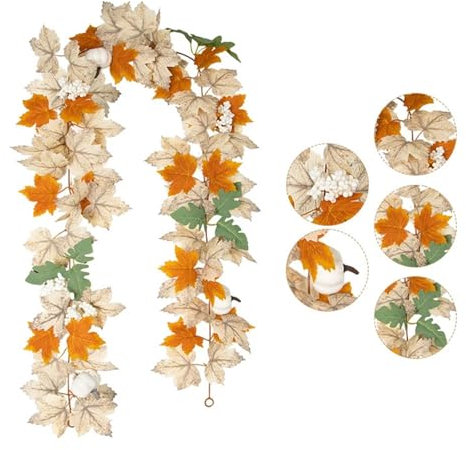 KüNstliche Blumen Girlande 175 cm Girlande Herbst Künstliche Ahornblatt Kürbisrebe for Thanksgiving Halloween Dekoration Rattan Wand Home Party Tischdekoration FüR Garten Wand Zaun Hochzeit Balkon Auß