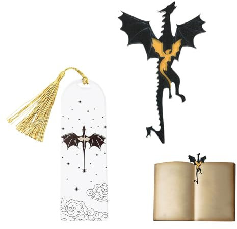 VARKAGE 2 Stück Schwarz Gold Cool Dragon Bookmark, Acryl Lesezeichen mit Wolken, Doppelseitiges Lesezeichen für Buchliebhaber Freunde Familie Lesebegeisterte, Geschenk