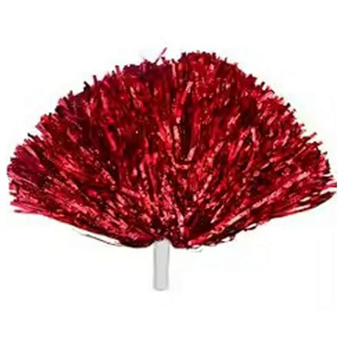 Cheerleading Poms,Cheerleading Pom Poms Plastic Pom Poms with Baton Handle,Golden PET Material Cheerleading Cheerleader Ring Pom Poms,for Sports Party Accessories Dance Ball Cheer Pom (Red 1PCS)