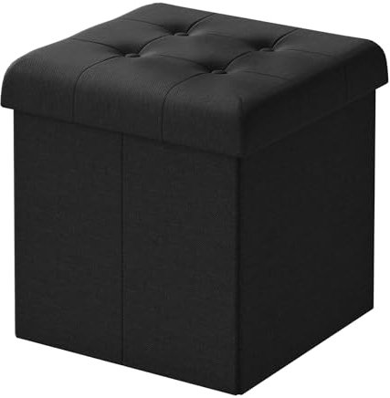 WOLTU Panchetta con Contenitore, Pouf con Cassapanca, Scatola di Ripiano con Coperchio, Pieghevole, 43L, 37,5x38 x37,5cm, Resistenza fino a 300 kg, Tessuto Lino MDF, Nero