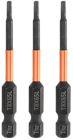 QUARKZMAN 3 Stück T8 Torx Bit Schraubendreher Bit Set 65mm lang 1/4 Magnetisch Sechskantschaft Ohne Loch Hex Sechskant Phosphatbeschichtetes S2 Stahl Bitsatz für Akkuschrauber Werkzeug