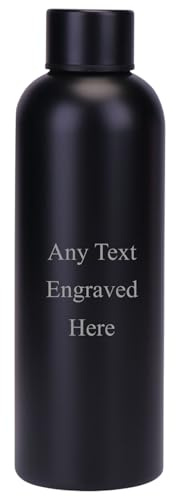 Personalised Engraved Any Message Double Wall Insulated Water Bottle 500ml 17.5oz Hot Cold 5 Colours Available (Black)