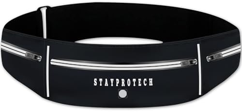 STAYPROTECH Running Belt, Large Capacity Phone Holder for Running, Adjustable Waist Bag for Men & Women, Waterproof Ultra-Slim Belt Bag Running Phone Holder & Money Belt.