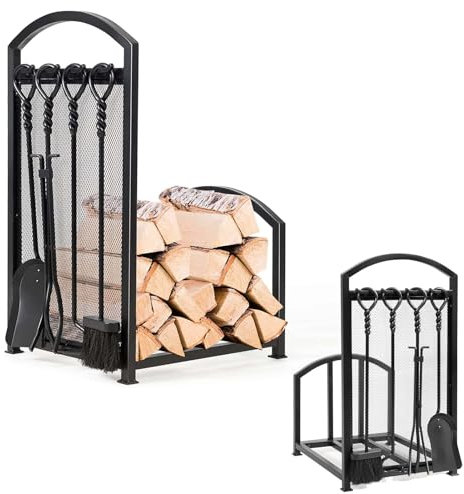 Portalegna da Esterno, Porta Legna da Esterno, Portalegna in Metallo, Robusto Impilatore, Scaffale Portalegna da Esterno e Interno in Acciaio, per Giardino e Interno