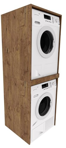 Tvättmaskinskåp 66 x 180 x 65 cm (B/H/T) – kolumnskåp för tvättmaskin och torkskåp – tvätttorn överskåp – tvättmaskinshylla – skåp för tvättstuga och badrum (retroek)