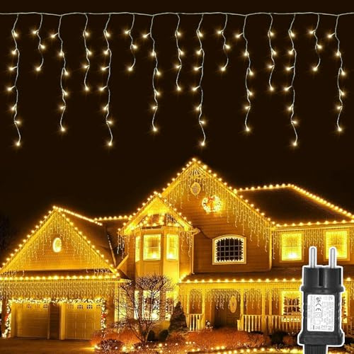 Artrastar Eisregen Lichterkette Außen 400 LED Eiszapfen Weihnachtsbeleuchtung Aussen Lichtervorhang mit 8 Modi Timer für Weihnachten, Hochzeit, Halloween, Warmweiß