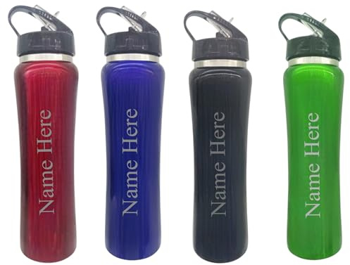 [Custom] Personalised Engraved with Any Name Double Wall Sports Style Bottle 600ml 20oz Hot Cold Selection of Colours (Red)