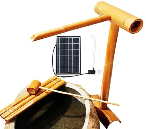 Kit Fontana Solare In Bambù - Cascata Da Giardino Giapponese For Esterni, Fontana D'acqua Circolare For Patio, Decorazione Feng Shui For Laghetto E Paesaggio Da Giardino