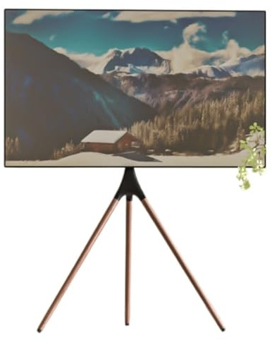 Supporto TV portatile per TV da 43-65 pollici, display girevole regolabile in altezza, base treppiede in legno, staffa di montaggio TV, moderno supporto TV per uso domestico e ufficio