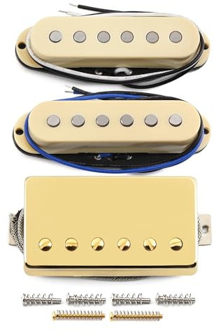 FLEOR Alnico 5 Flachpolige Single Coil Tonabnehmer und abgedeckter Humbucker Set Creme HSS N+M+B Tonabnehmer für ST Style Gitarre