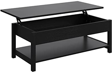 Panana 115cm Lift Top Coffee Table with Hidden Storage Compartments and Open Shelf, 2 Tier Storage Tea Table for Living Room Office (Black)