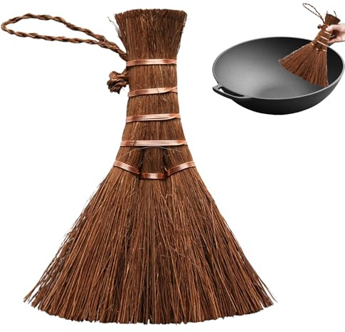 Small Whisk Dusting Brush - Mini Palm Silk Brush, Natural Fibre Hand Brush, Compact Brown Cleaning Tool, Handy Soft Table Sweeping Brush for Desk Dust Removal