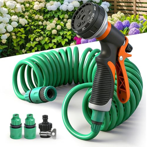 Weciau Tuyau Arrosage Extensible, 7,5 M Tuyau d arrosage Extensible avec Douchette à 8 Fonctions, Raccords, Pulvérisateur à Main, pour Lavage de Voiture, Douche pour Animaux et l'arrosage du Jardin