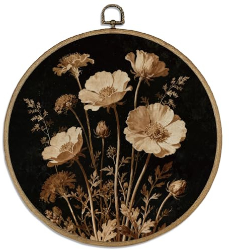DELORIGIN Vintage Wandbild Mit Rustikalem Blumenmuster Rund Gerahmt 10 Retro Leinwanddruck Für Wände Im Landhausstil Schlafzimmer Wohnzimmer