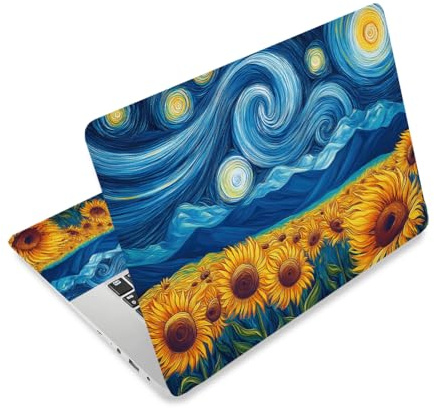 CRAFTYMELODY Laptop Skin Sticker Decal PVC Vinyl Quote Sticker Notebook PC Protector Waterproof Scratch Resistant Laptop Skin for 12.1 13 13.3 13.6 14 15 15.3 16 Inch Swirl Sky Sunflower