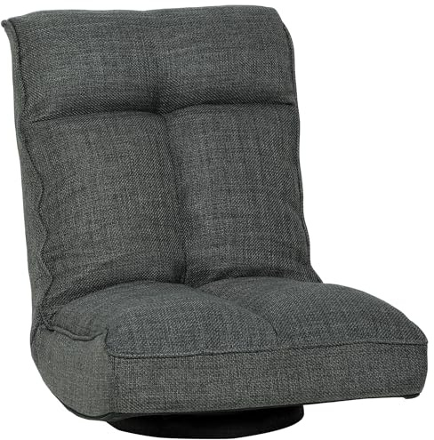 HOMCOM Klappbarer Bodensessel um 360° drehbar, gepolsterter Bodenstuhl mit 5-fach verstellbarer Rückenlehne und breiter Sitzfläche, Faulenzersofa aus Leinen für Wohnzimmer, Büro, Schlafzimmer,