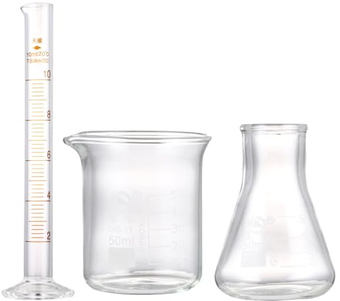 ROMISBABA Vasos Medidores de Resistentes Químicamente para Set de 3 Cónico y Taza Medidora y Capacidad de 10ml y 50ml para Uso Científico