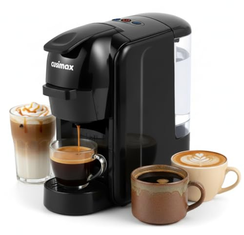 CUSIMAX Coffee Machine, 2 in 1 Single-Serve Pod Coffee Machine for Nespresso & Dolce Gusto Capsule, 19 Bar, 1450W, 0.6L Mini Pod Coffee Maker